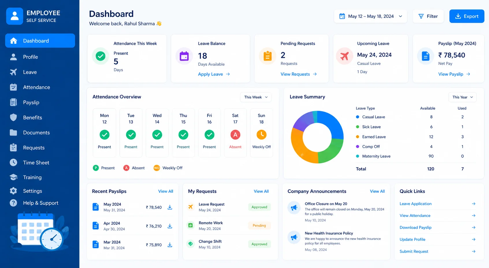 RadiantHR Employee Dashboard
