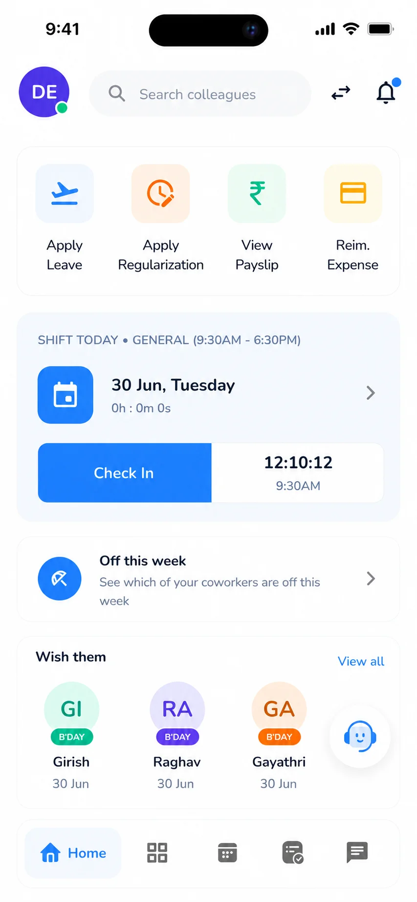 Trilliant Software attendance management mobile app screenshot